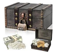 Forbabe Wooden Treasure Chest, Vintage Treasure Chest with Combination Lock, Small Pirate Treasure Chest, Wooden Storage, Treasure Box, Jewellery Box with Lid for Storage and Decorating (15 x 12 x 8