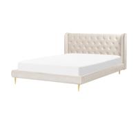 Beliani Bed Velvet Forbach 160 X 200 Cm (Eu King Size) Beige