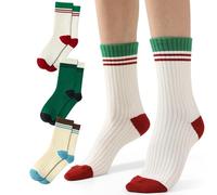 ForBaysy 4 PAIRS Stripe Crew Socks For Women Retro Athltic Socks Casual Cotton Stretchy Novelty Socks Unisex MultiColor, Christmas Funny Striped Crew Socks 3pack, One size