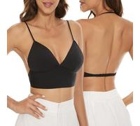 ForBaysy Strappy Low Back Bra for Women Deep V Low Cut Backless Bralette Multiway Convertible Straps Halter Bra, Black, L