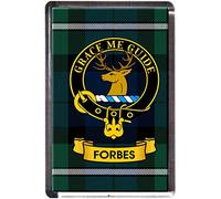 Forbes Clan Tartan Fridge Magnet with Scottish Clan Crest on Clear Acrylic Base