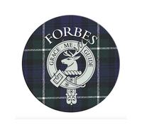 (Forbes) Single Scottish Circular Clan Crest Cork Backed Coaster - D-H Tartans