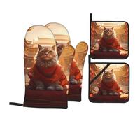 Forbidden City and Cats A 4-Piece Oven mitt and potholder Set with Printed Grilling Mitts is Perfect for Cooking Baking and Grilling