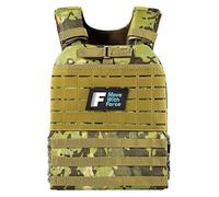 Force Fitness - Weighted Vest - Ultra-durable and Adjustable Straps - Includes Steel Weight Plates, Improves Workouts from Home or Gym (15kg, Green Camo)