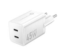 Forcell Dual 45W USB-C PD / QC 4.0 Ultra-Compact GaN III Wall Charger, White