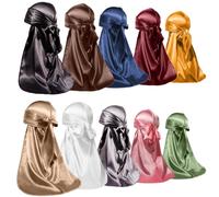 ForceWave 10 Pieces Silky Durags Long Tail for Women Men Satin Durag 360 Wave，Dorag, 10 Pieces