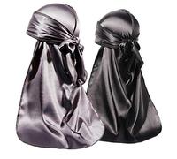 ForceWave 2 PCS Silky Satin Baby Durags for Boys Girls Infant, Black + Grey, New born