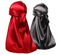 ForceWave 2 PCS Silky Satin Baby Durags for Boys Girls Infant, Black + Red, New born