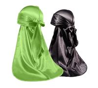 ForceWave 2 PCS Silky Satin Baby Durags for Boys Girls Infant, Lime Green + Black, One Size