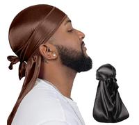 ForceWave 2 Pieces Silky Durag Pack for Men Women Waves, Premium Satin Deluxe Du-rag, Black+brown, One size