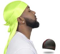 ForceWave Silky Durag for Men Wave Cap Satin Dorag for Men Women 360 Wave, Neon Green, M/One size