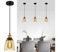 FORCOSO 3PCS Vintage Glass Pendant Lights - Pendant Lighting Ceiling with Glass Lampshade, Adjustable Height Hanging Lamp Fixture for Living Room Kitchen Island Dining Room Hallway (ø14CM)