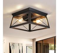 FORCOSO Black Ceiling Lights 2 Lights - Modern Industrial Ceiling Lamp E27 Flush Mount LED Metal Cage Vintage Ceiling Light Fixture for Living Room Bedroom Kitchen Hallway - NO Bulb