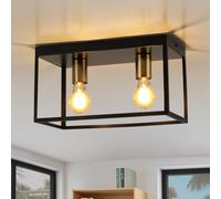 FORCOSO Black Ceiling Lights 2 Lights, Modern Industrial Ceiling Light E27 Flush Mount, LED Metal Cage Ceiling Light Fixture for Bedroom Living Room Kitchen Hallway Staircase max.60W - NO Bulb