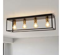 FORCOSO Black Ceiling Lights 4 Lights, Modern Industrial Ceiling Light E27 Flush Mount, LED Metal Cage Ceiling Light Fixture for Bedroom Living Room Kitchen Hallway Studio max.60W - NO Bulb