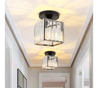 FORCOSO Ceiling Light 2-Pack, Black Light Shade Crystal Light Fitting, Semi Flush Chandelier Metal Lampshade, E27 Lighting Fixture for Living Room Hallway Kitchen Dining Room Bedroom Lounge