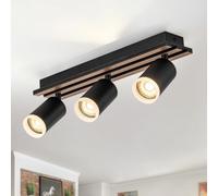 FORCOSO Ceiling Spotlights Wood-Grain,GU10 3 Way Spot Lights Black Alu | 350°Adjustable Aluminium Light Shades,Anti-Glare Acrylic Ring,GU10 3 Lights,Kitchen Light Fixture Living Room Bedroom Hallway
