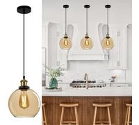 FORCOSO Industrial Glass Pendant Light - Vintage Ceiling Lights with Clear Ball Glass Shade Adjustable Hanging Pendant Lighting for Kitchen Island Dining Room Bedroom - ø20 cm