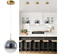 FORCOSO LED Pendant Light - Adjustable Hanging Lights with Globe Smoky Grey Gradient Glass Lampshade (ø20cm) Contemporary Pendant Light Fitting for Kitchen Island Dining Room Bedroom