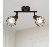 FORCOSO Retro 2 Way Ceiling Spotlight - Adjustable Wall Light Fitted in Matt Black Wire Cage, E14 Industrial Ceiling Light for Indoor Kitchen Living Room Bedroom Loft Hallway Bar Cafe