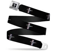 Ford Belt, Seatbelt Buckle Belt, Ford Mustang Bars Logo Repeat, 44 to 63 Inches, Mustang, 1.5" Wide - Fits Pant Size 44-63