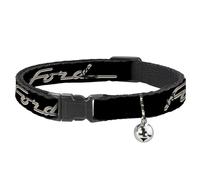 Ford Breakaway Cat Collar With Bell, Plastic Clip, Easy Adjustable, Ford F100 Script Black Tan Gray, 8.5 to 12 Inches 0.5 Inch Wide