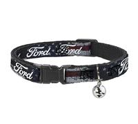 Ford Cat Collar, Breakaway Collar with Bell, Ford Script Stars and Stripes Americana Weathered, 8.5 to 12 Inches 0.5 Inch Wide