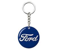 Ford Keychain | Classic Blue Script Logo, Round Metal | Licensed | Same design both sides: silver signature lettering on a deep navy field | Domed epoxy finish | 1.75 inch disc with chain