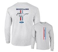 Ford Mustang Pony Racing Stripe 5.0 Muscle Cars Long Sleeve T-Shirt Front Back Print, Ash Grey, Medium