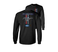 Ford Mustang Pony Racing Stripe 5.0 Muscle Cars Long Sleeve T-Shirt Front Back Print, Black, Medium