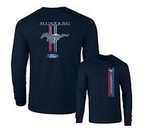 Ford Mustang Pony Racing Stripe 5.0 Muscle Cars Long Sleeve T-Shirt Front Back Print, Navy, Medium