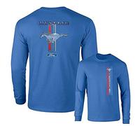 Ford Mustang Pony Racing Stripe 5.0 Muscle Cars Long Sleeve T-Shirt Front Back Print, Royal Blue, Large