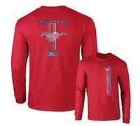 Ford Mustang Pony Racing Stripe 5.0 Muscle Shelby Long Sleeve T-Shirt Front Back Print, Red, XL