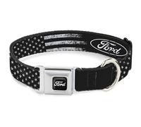 Ford Pet Collar, Dog Collar Metal Seatbelt Buckle, Ford Oval Americana Weathered Black White, 11 to 16.5 Inches 1.0 Inch Wide