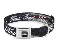 Ford Pet Collar, Dog Collar Metal Seatbelt Buckle, Ford Script Stars and Stripes Americana Weathered, 9.5 to 13 Inches 1.0 Inch Wide