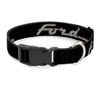 Ford Pet Collar, Dog Collar Plastic Buckle, Ford F100 Script Black Tan Gray, 15 to 24 Inches 1.0 Inch Wide