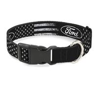 Ford Pet Collar, Dog Collar Plastic Buckle, Ford Oval Americana Weathered Black White, 11 to 16.5 Inches 1.0 Inch Wide