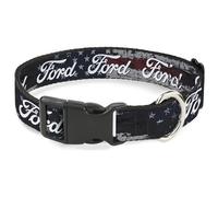 Ford Pet Collar, Dog Collar Plastic Buckle, Ford Script Stars and Stripes Americana Weathered, 15 to 24 Inches 1.0 Inch Wide