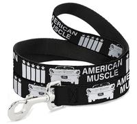 Ford Pet Leash, Dog Leash, Ford Mustang Grill American Muscle Stars Stripes Black White, 4 Feet Long 0.5 Inch Wide