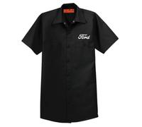 Ford Script Work Shirt for Men - Black Short Sleeve Mechanic Style with Embroidered Logo | Official Ford Apparel, Black, XL