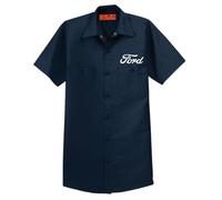 Ford Script Work Shirt for Men - Black Short Sleeve Mechanic Style with Embroidered Logo | Official Ford Apparel, Navy Blue, XXL