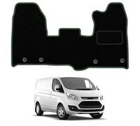 Ford Transit Custom 2015-2023 Tailored Van Floor Mats - Black Carpet with Green Stitch Edge, Anti-Slip, UK-Made - Prestige Mats