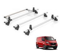 Rhino KammBar 3 Bar Roof Rack with 4 Load Stops and Rear Ladder Roller for Ford Transit Custom (2013-) [Std Roof, Barn Doors]