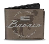 Ford Wallet, Bifold, Ford Bucking Bronco Icon Established Brand Logo Browns White, Vegan Leather