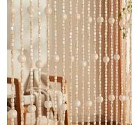 Foreate Handmade 38 Strands Beaded Curtains for Doorways Wood and Bamboo Door Beads Hippie Curtain for Hallway, 35.5 x 75 Inches Door Curtains Room Divider BOH Home Decor, Ivory