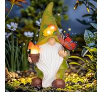 Foreby Garden Gnomes Outdoor Garden Decor-Solar Gnome with LED Lighted Mushroom and Vivid Butterfly Gnomes Decorations for Yard Decor,Gardening Gifts for Women