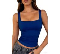 ForeFair Ruched Square Neck Tank Top for Women Summer Basic Tight Crop Tops, Royal Blue, XS