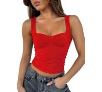 ForeFair Women Sleeveless Sexy Backless Going Out Crop Top Y2K Strappy Ruched Tank Top Summer Tight Slim Fit Cute Tops, Red, S
