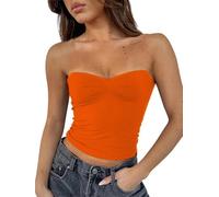 ForeFair Women's Sexy Strapless Tube Tops Backless Bandeau Sleeveless Basic Going Out Tops Summer Tank Top, Orange, S