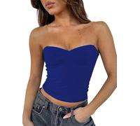 ForeFair Women's Sexy Strapless Tube Tops Backless Bandeau Sleeveless Basic Going Out Tops Summer Tank Top, Royal Blue, S